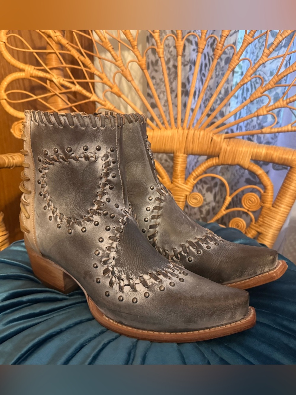 Freebird Walker Studded Leather Ankle Boots in Ice